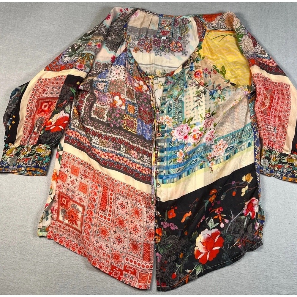 Johnny Was Patchwork Floral Mixed Print Cupra Rayon Kimono Blouse Boho Luxe M‎